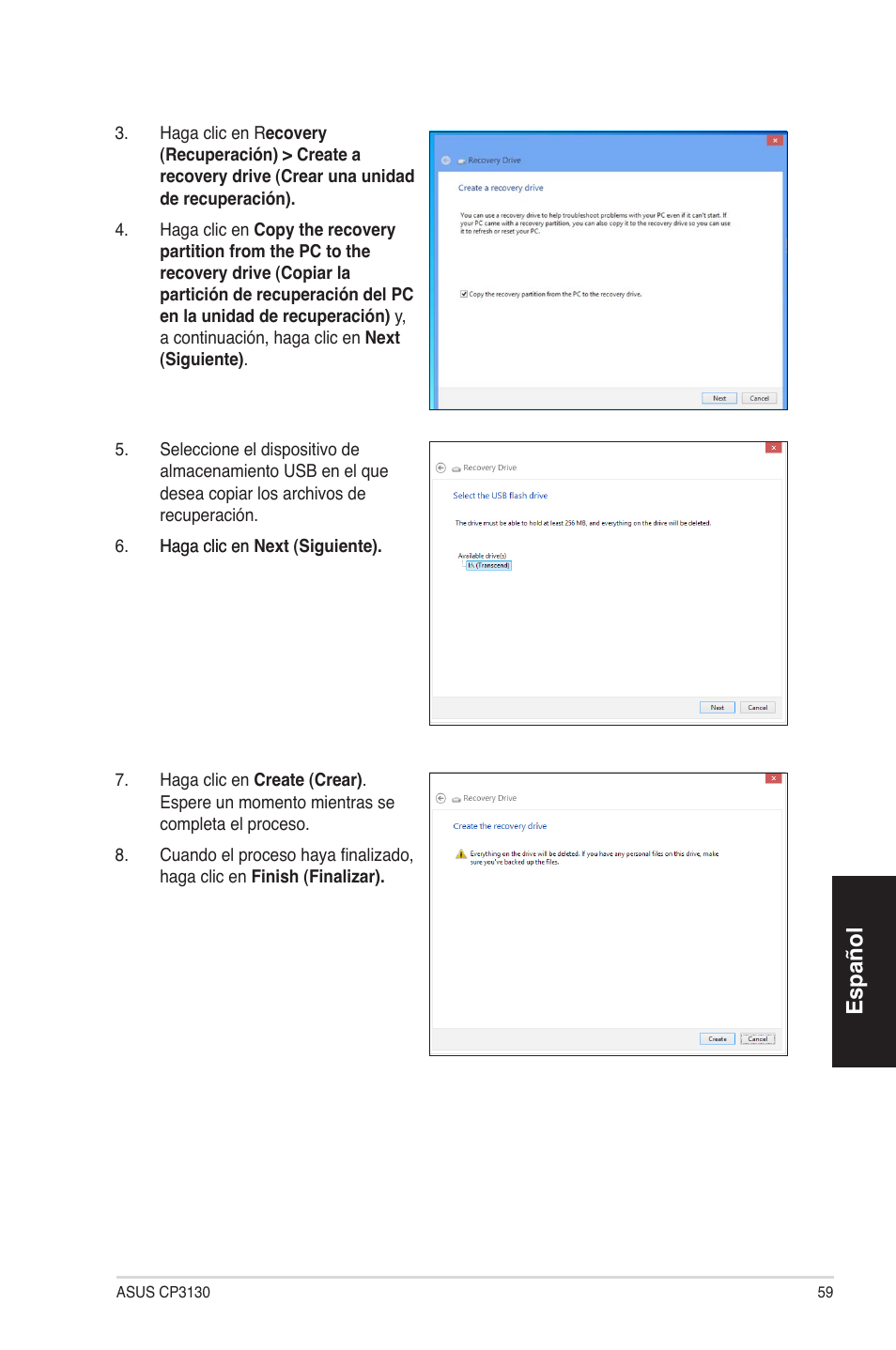 Español | Asus CP3130 User Manual | Page 59 / 68