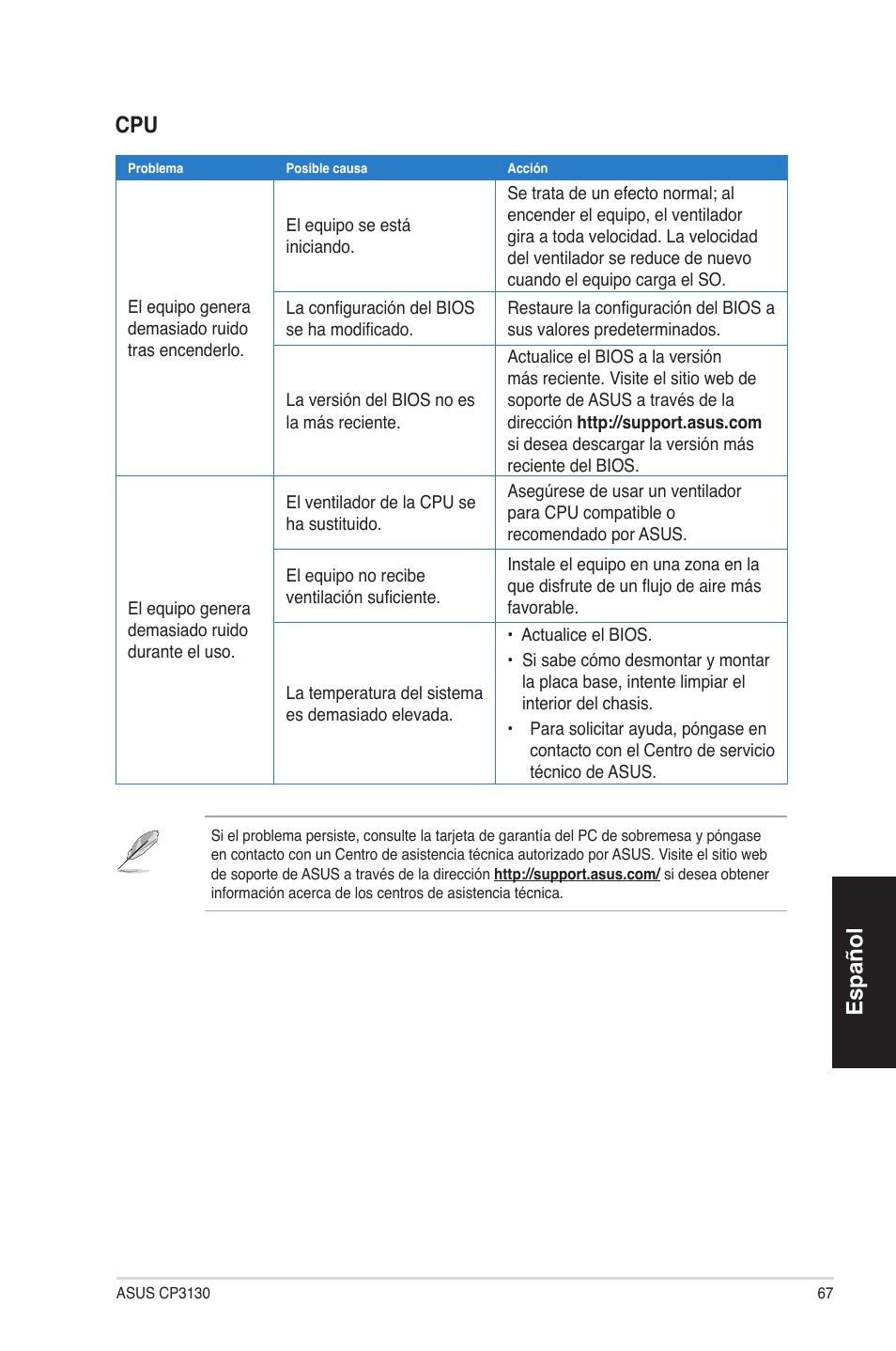 Español | Asus CP3130 User Manual | Page 67 / 68