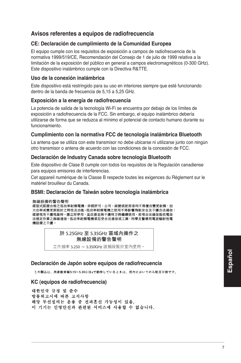 Español | Asus CP3130 User Manual | Page 7 / 68