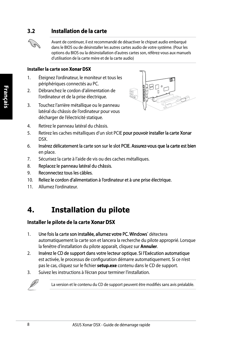 Installation du �ilote installation du �ilote | Asus Xonar DSX User Manual | Page 8 / 29