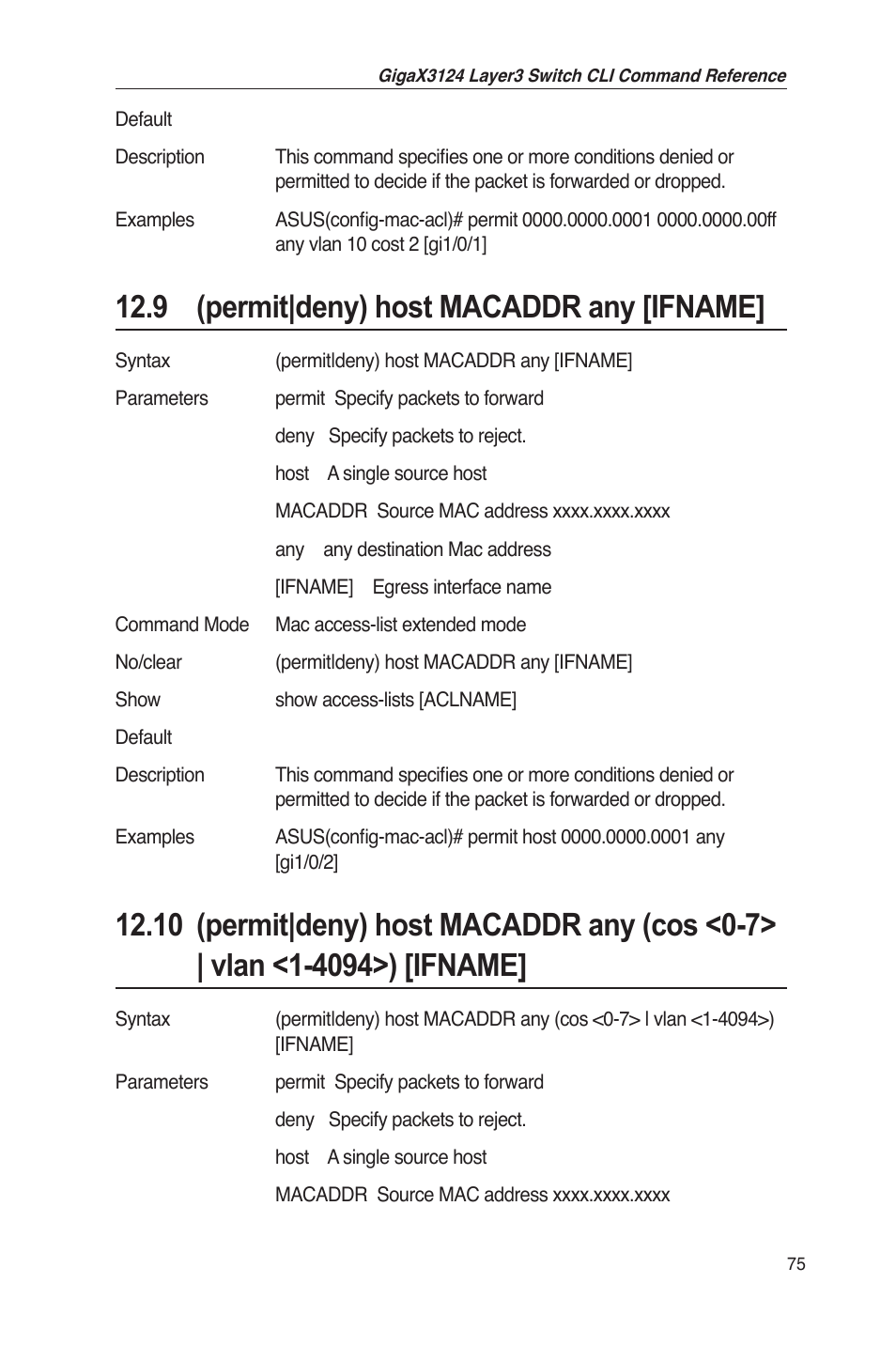 9 (permit|deny) host macaddr any [ifname | Asus GigaX3124 User Manual | Page 100 / 326