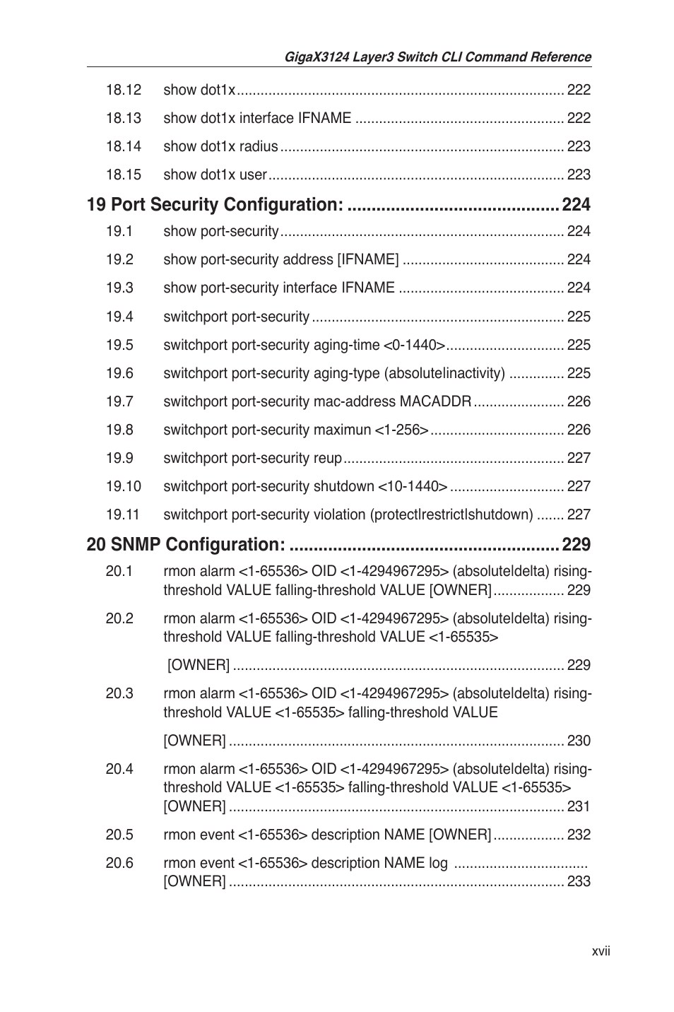 19 port security configuration, 20 snmp configuration | Asus GigaX3124 User Manual | Page 19 / 326