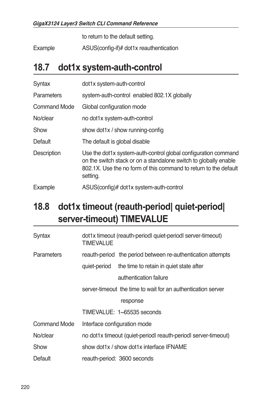 7 dot1x system-auth-control | Asus GigaX3124 User Manual | Page 245 / 326