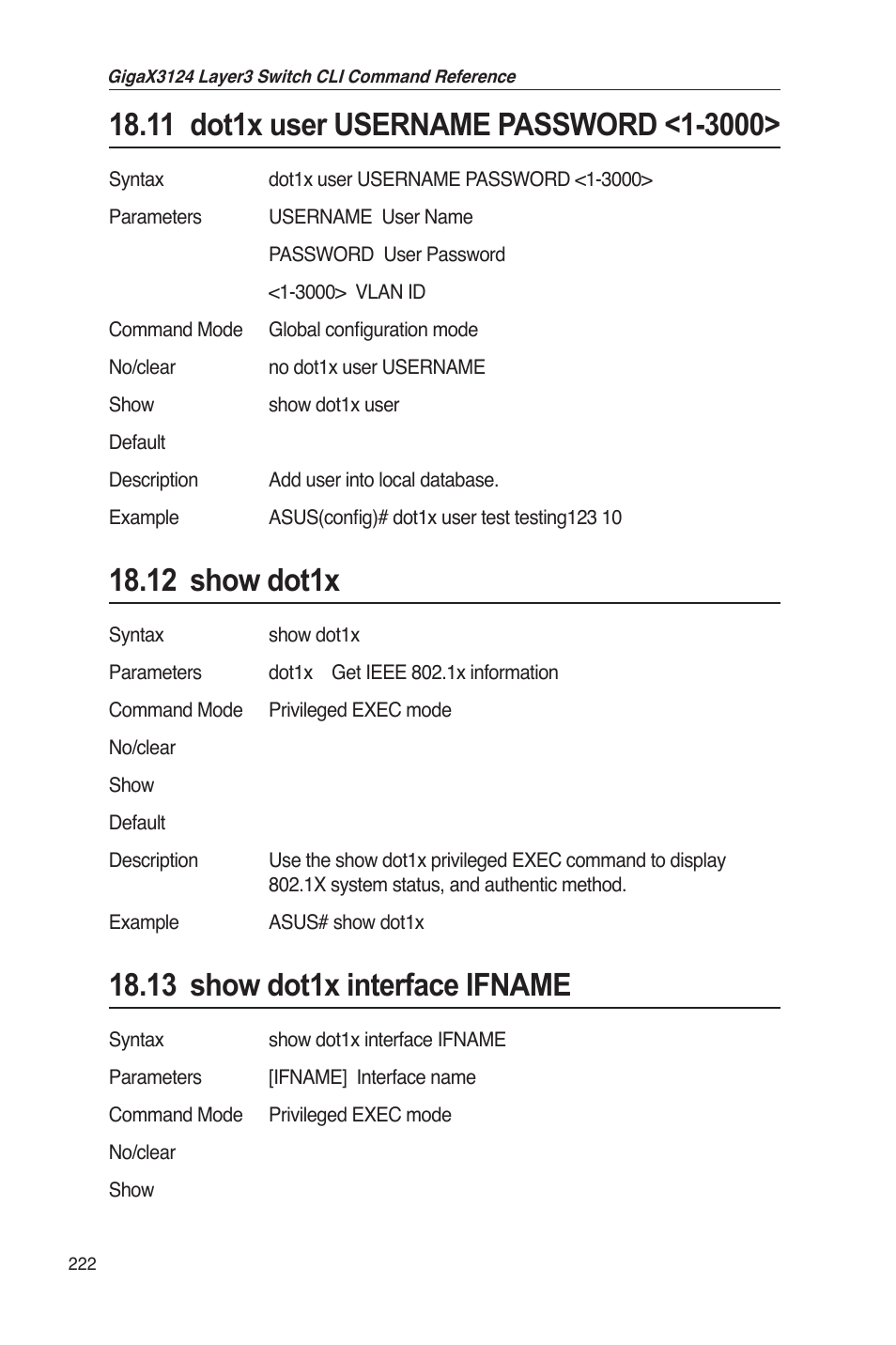 12 show dot1x, 13 show dot1x interface ifname | Asus GigaX3124 User Manual | Page 247 / 326