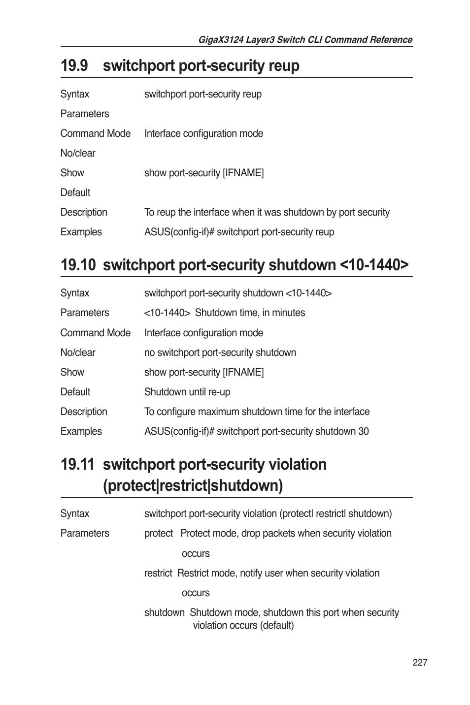 9 switchport port-security reup | Asus GigaX3124 User Manual | Page 252 / 326