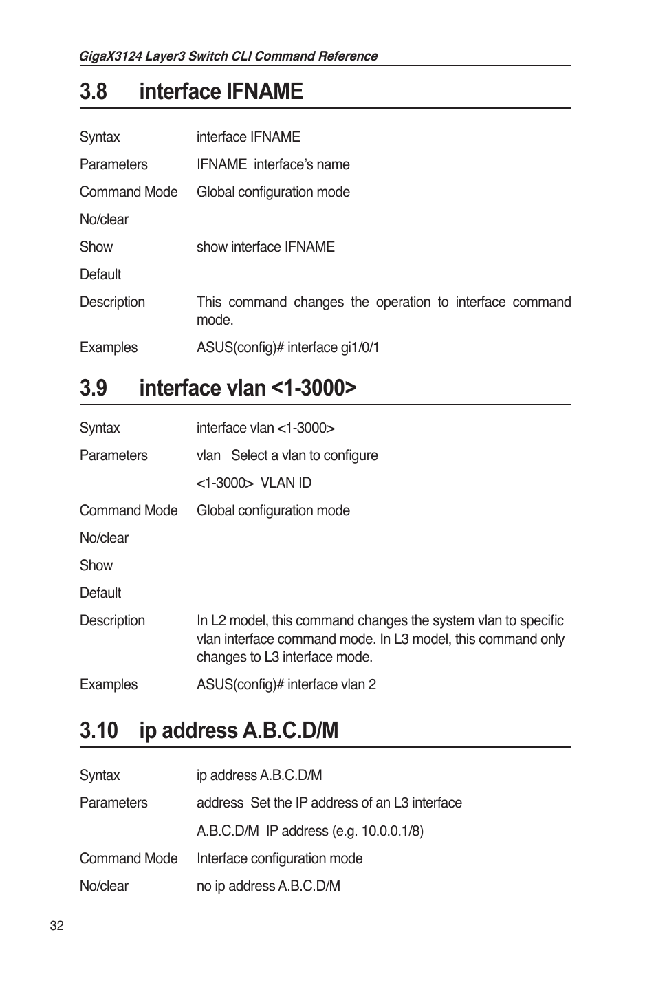 8 interface ifname, 10 ip address a.b.c.d/m | Asus GigaX3124 User Manual | Page 57 / 326