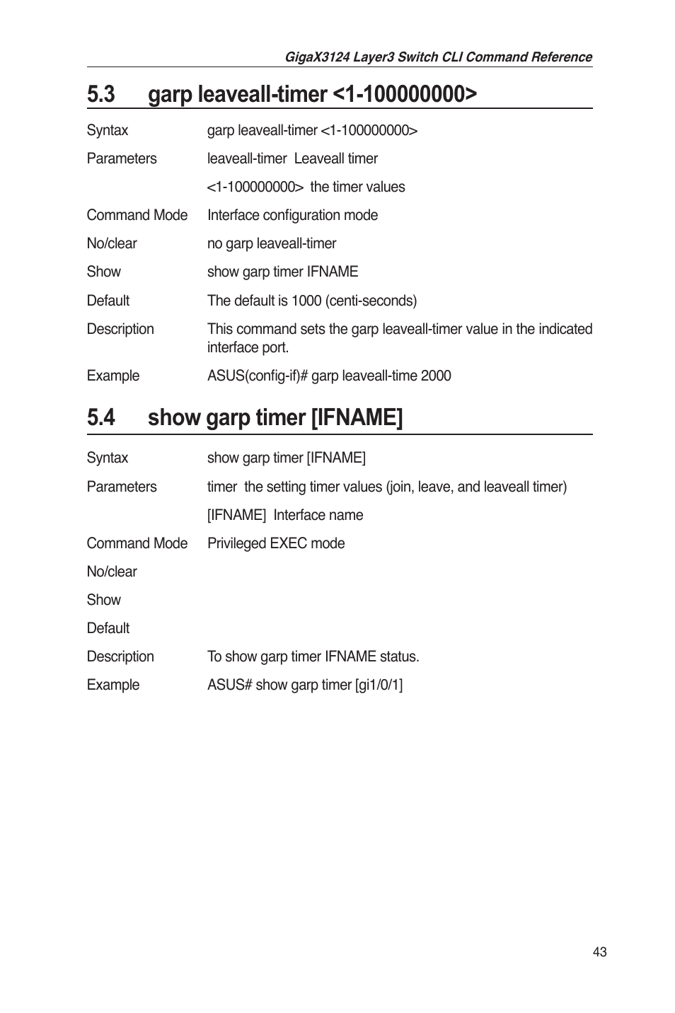 4 show garp timer [ifname | Asus GigaX3124 User Manual | Page 68 / 326