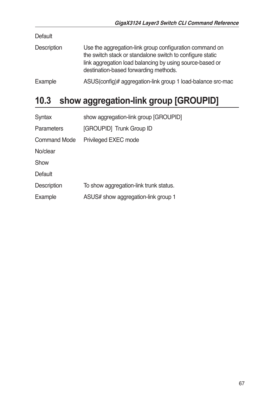 3 show aggregation-link group [groupid | Asus GigaX3124 User Manual | Page 92 / 326