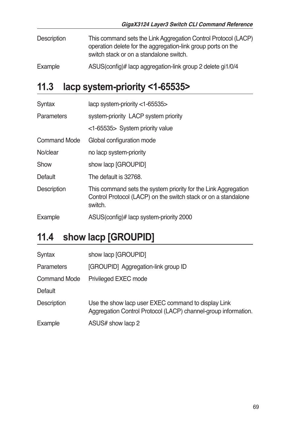 4 show lacp [groupid | Asus GigaX3124 User Manual | Page 94 / 326