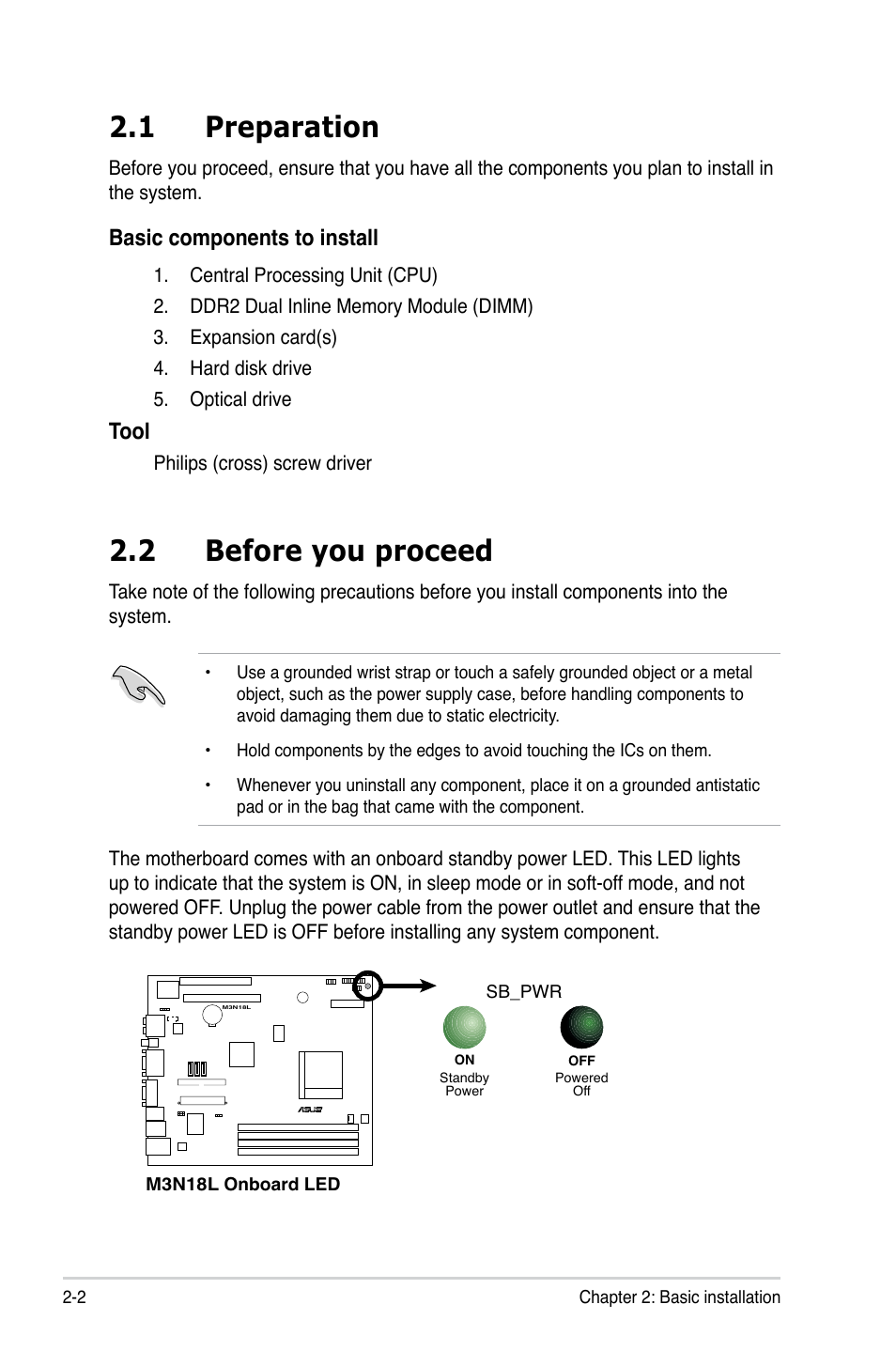 1 preparation, 2 before you proceed, Basic components to install | Tool | Asus T4-M3N8200 User Manual | Page 20 / 93