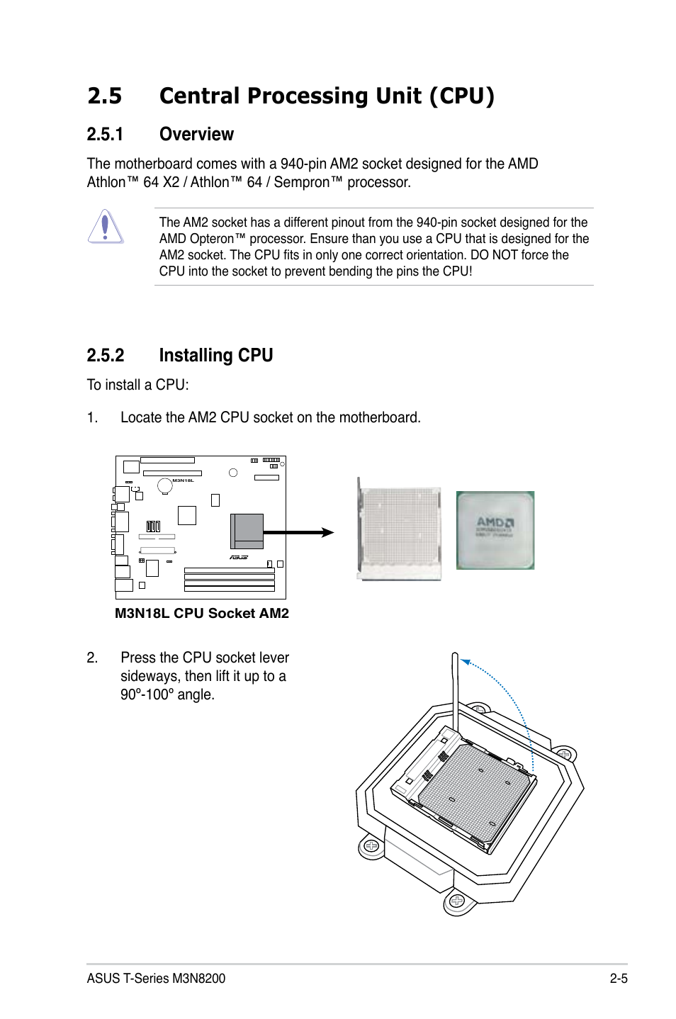 5 central processing unit (cpu), 1 overview, 2 installing cpu | Asus T4-M3N8200 User Manual | Page 23 / 93