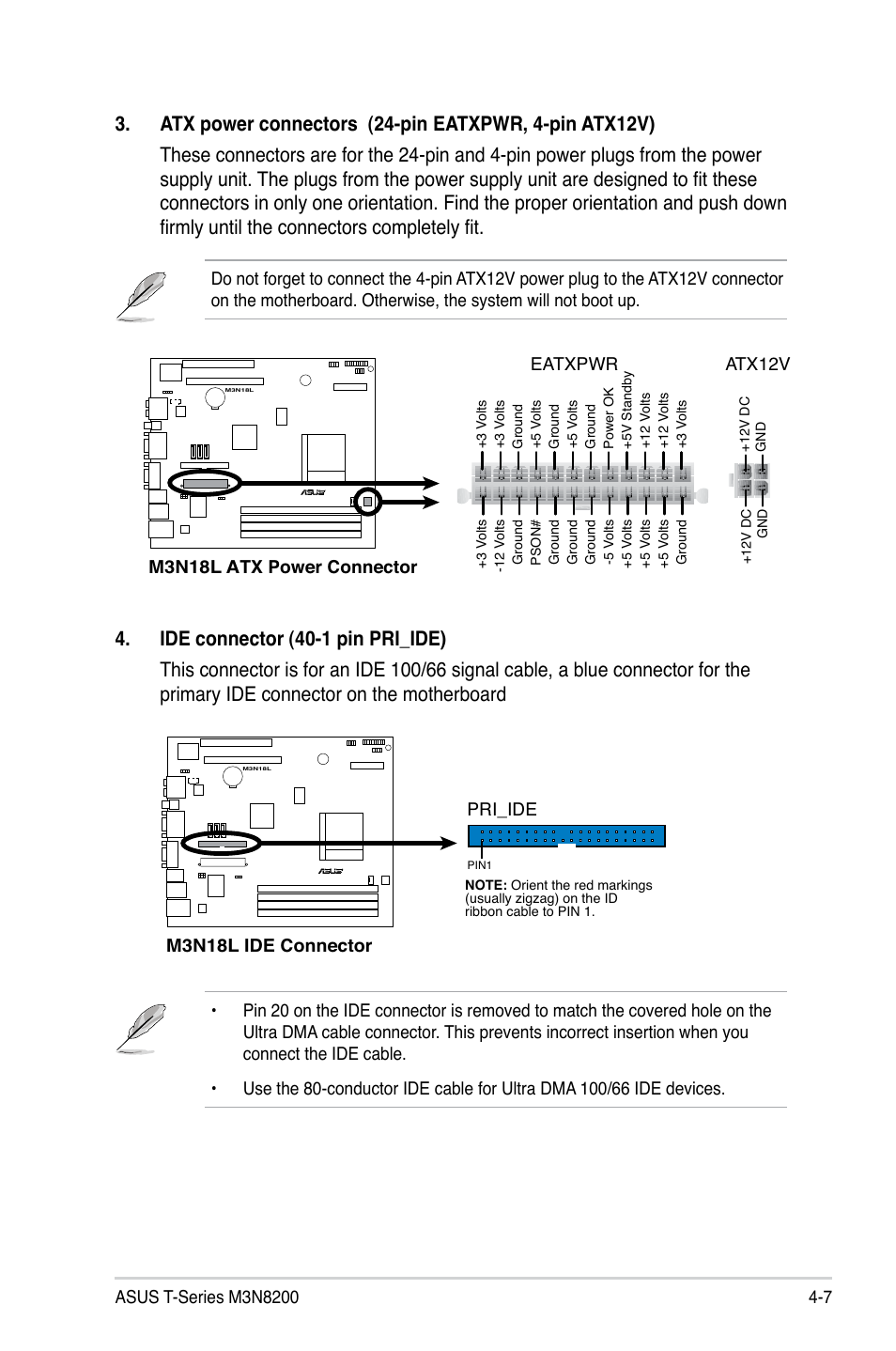 M3n18l atx power connector eatxpwr, Atx12v, M3n18l ide connector | Pri_ide | Asus T4-M3N8200 User Manual | Page 49 / 93