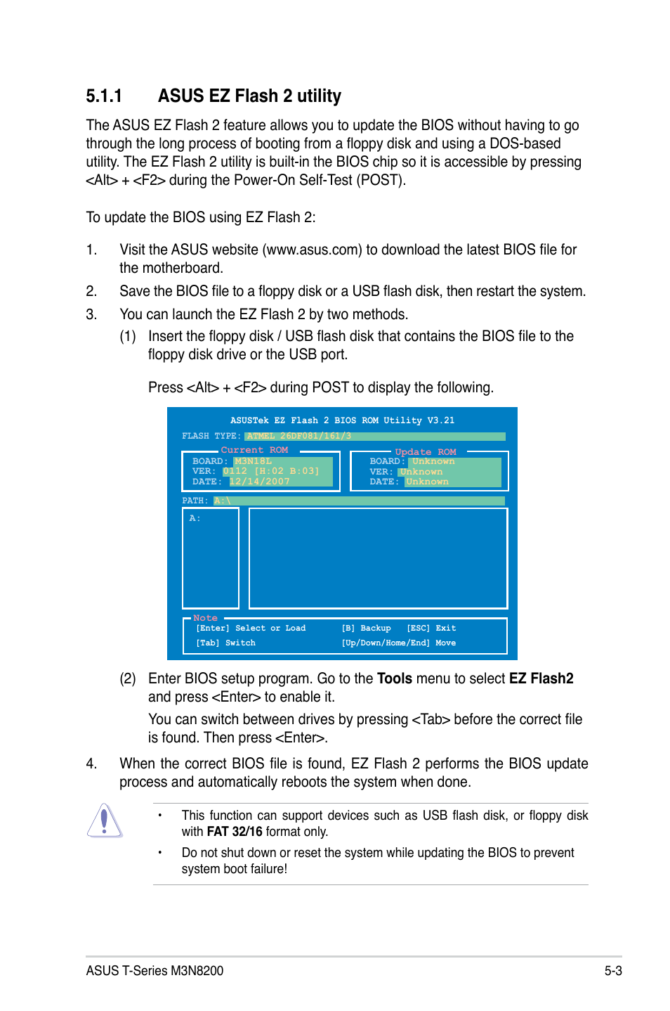 1 asus ez flash 2 utility | Asus T4-M3N8200 User Manual | Page 54 / 93