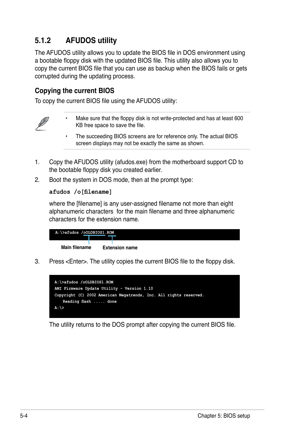 2 afudos utility, Copying the current bios | Asus T4-M3N8200 User Manual | Page 55 / 93