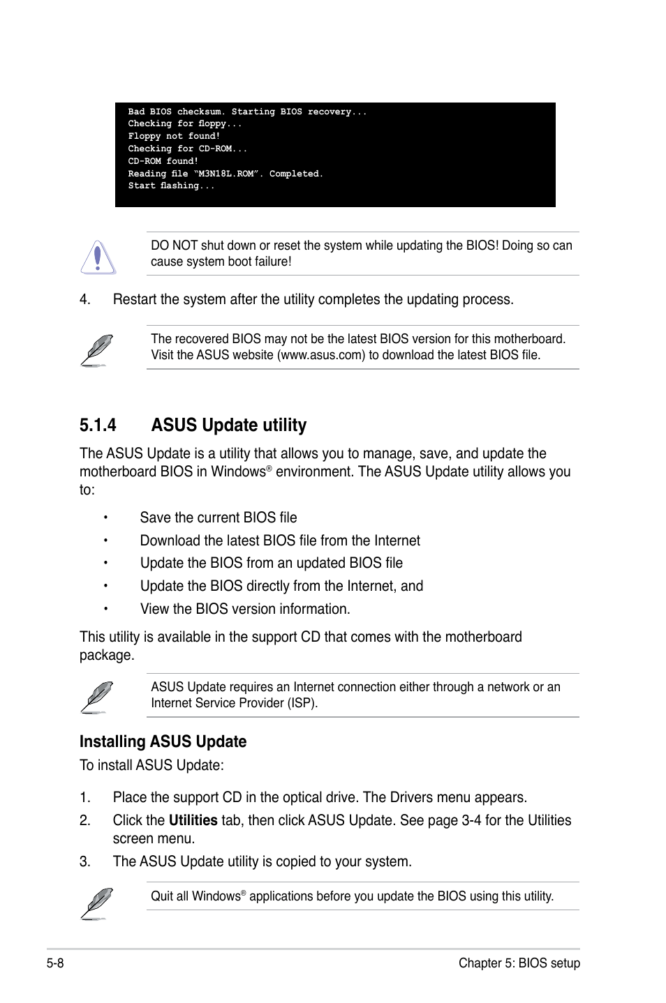 4 asus update utility, Installing asus update | Asus T4-M3N8200 User Manual | Page 59 / 93