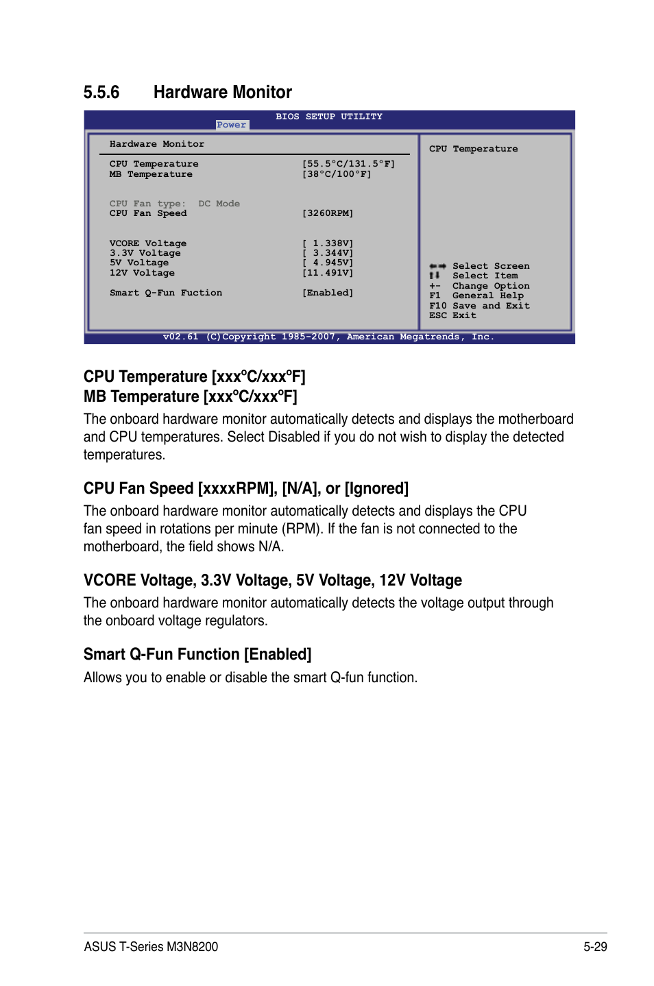 6 hardware monitor, Smart q-fun function [enabled | Asus T4-M3N8200 User Manual | Page 80 / 93