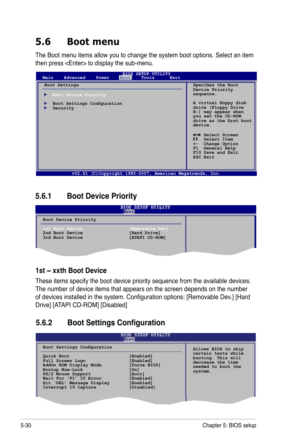 6 boot menu, 1 boot device priority, 2 boot settings configuration | 1st ~ xxth boot device | Asus T4-M3N8200 User Manual | Page 81 / 93