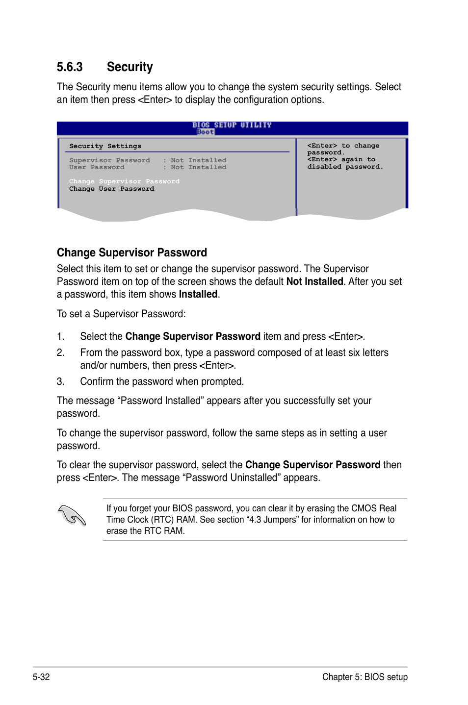 3 security, Change supervisor password | Asus T4-M3N8200 User Manual | Page 83 / 93