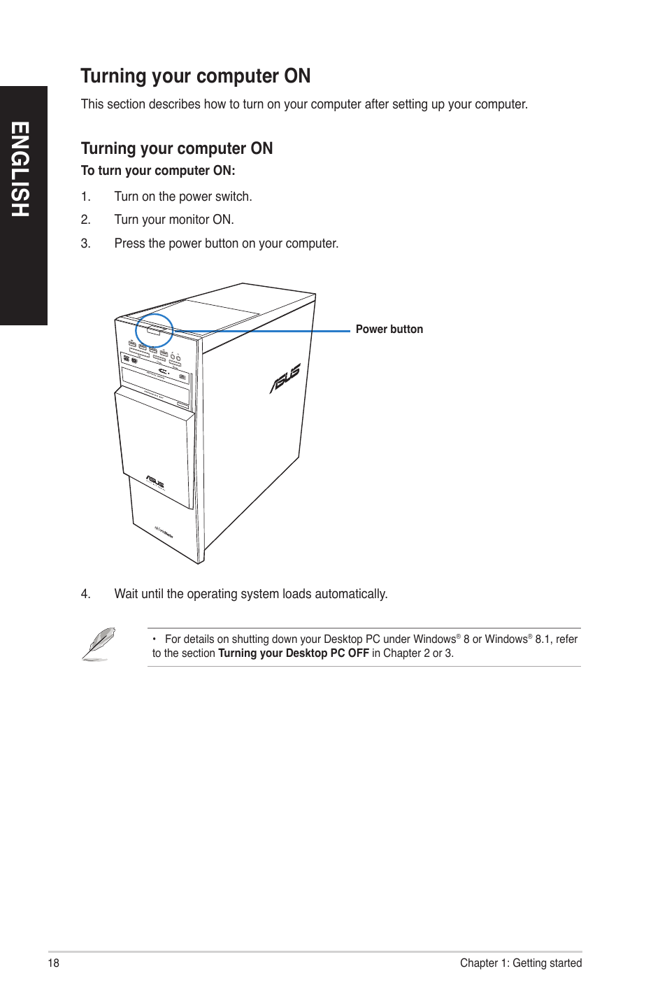 Turning your computer on, En gl is h en gl is h | Asus M70AD User Manual | Page 18 / 80