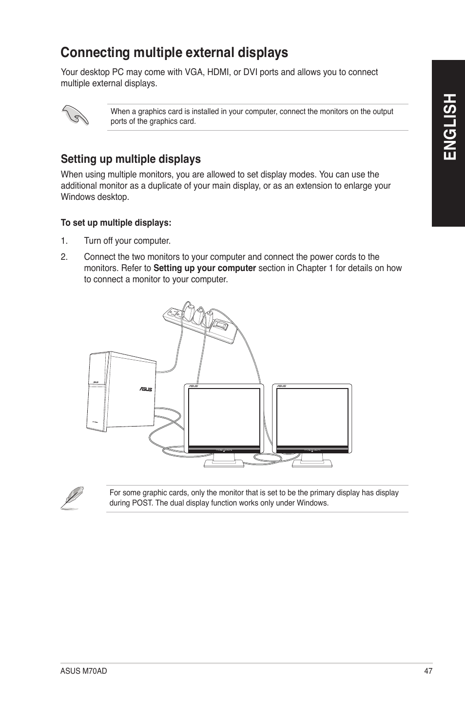 Connecting multiple external displays, En gl is h en gl is h | Asus M70AD User Manual | Page 47 / 80