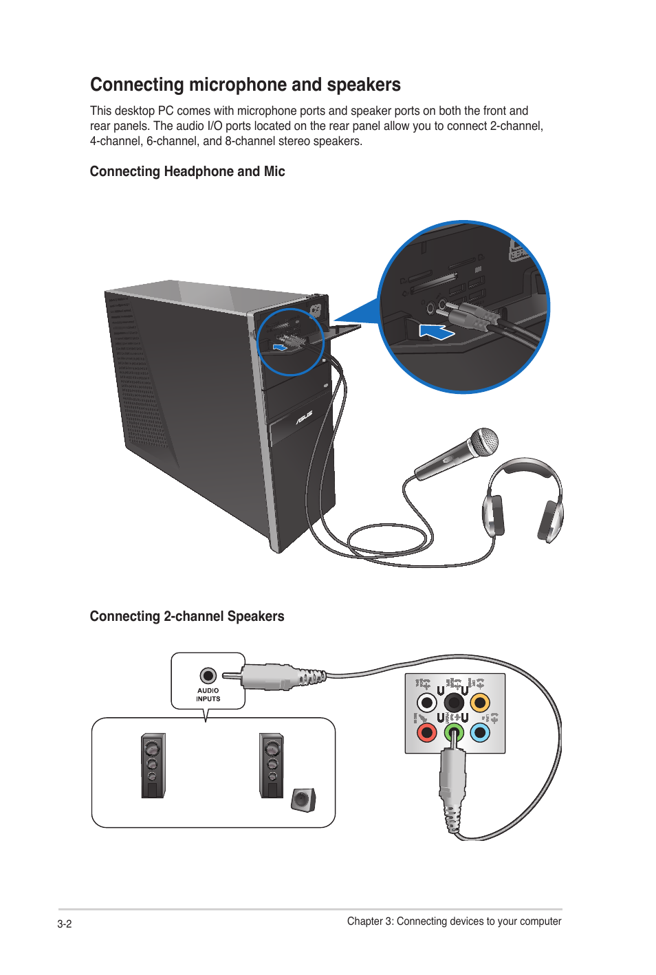 Connecting microphone and speakers, Connecting microphone and speakers -2 | Asus CG8250 User Manual | Page 27 / 60