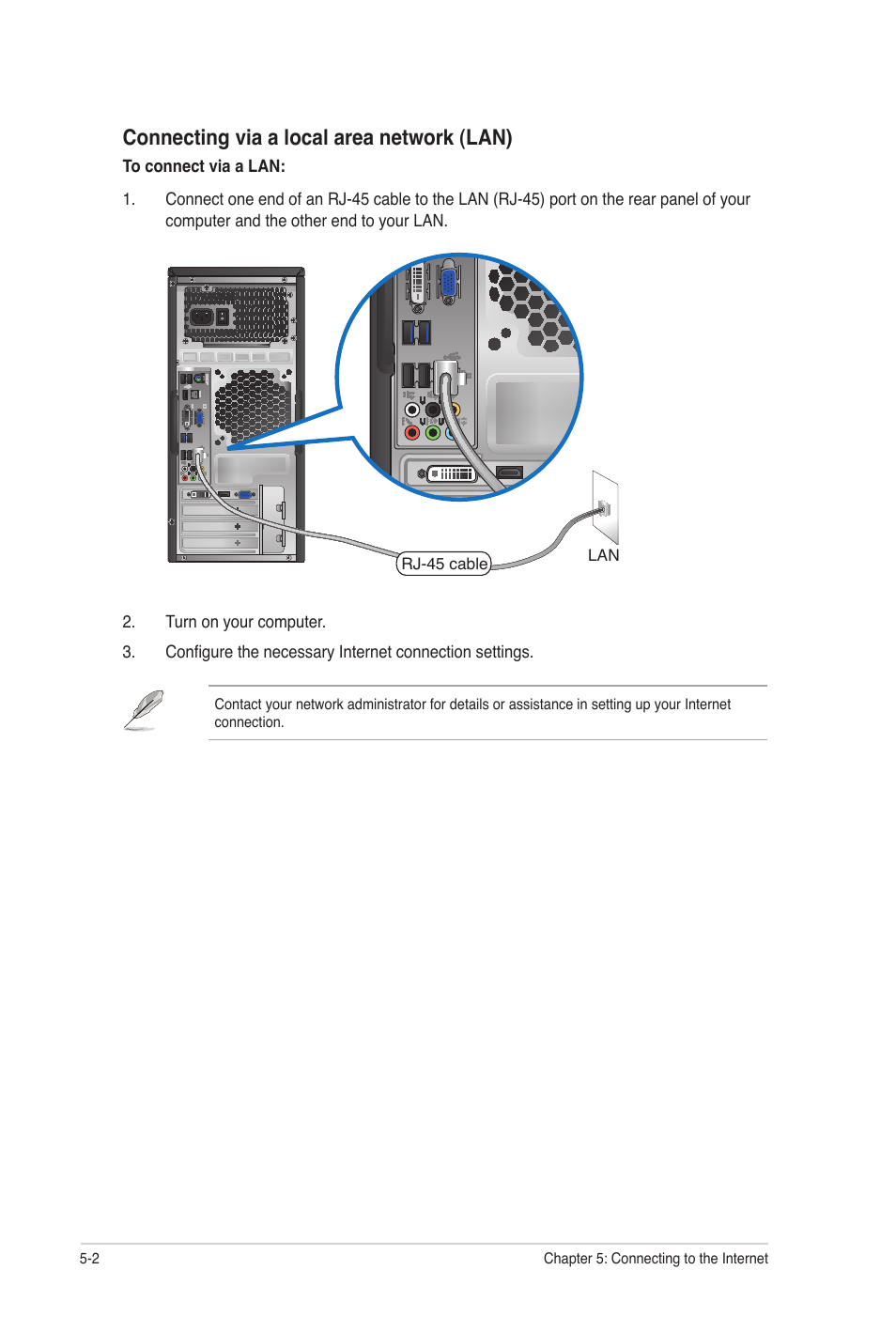 Connecting via a local area network (lan) | Asus CG8250 User Manual | Page 41 / 60