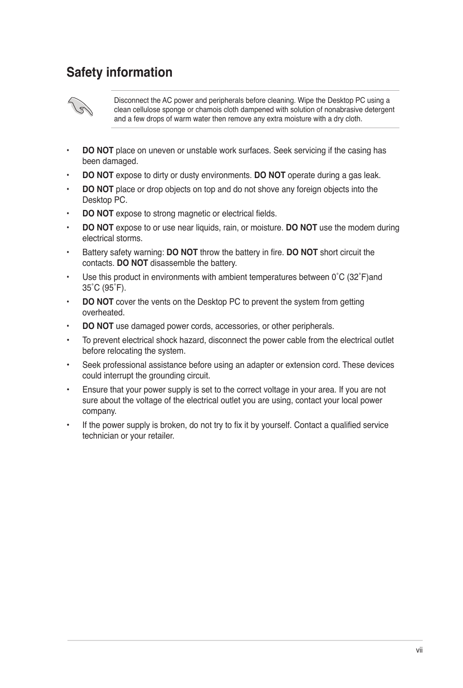 Safety information | Asus CG8250 User Manual | Page 7 / 60