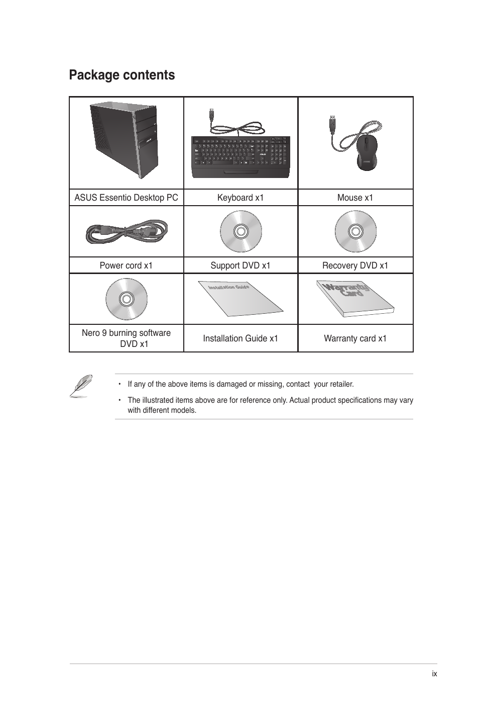 Package contents | Asus CG8250 User Manual | Page 9 / 60