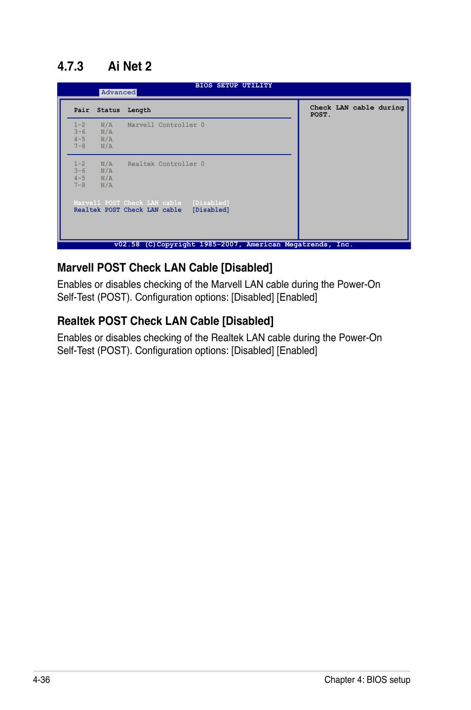 3 ai net 2, Marvell post check lan cable [disabled, Realtek post check lan cable [disabled | Asus P5K Deluxe/WiFi-AP User Manual | Page 104 / 172