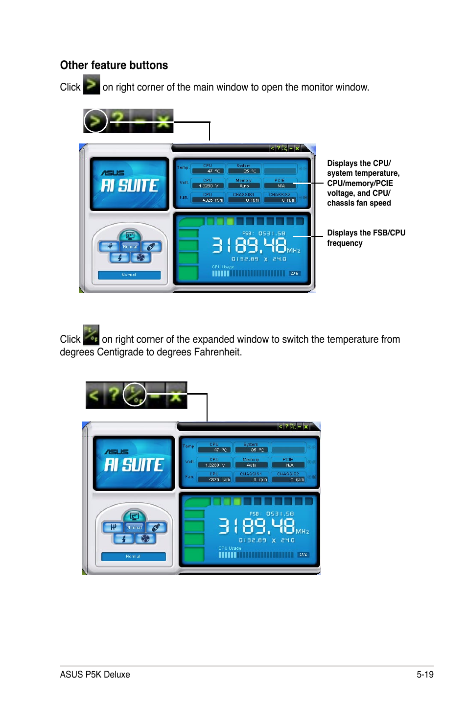 Other feature buttons | Asus P5K Deluxe/WiFi-AP User Manual | Page 127 / 172