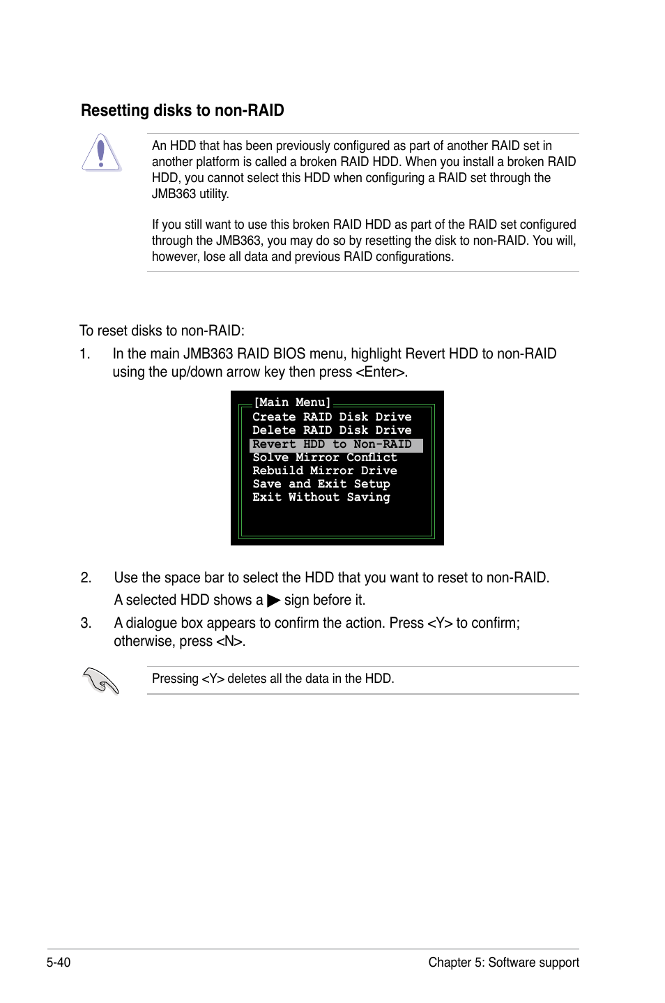 Resetting disks to non-raid | Asus P5K Deluxe/WiFi-AP User Manual | Page 148 / 172