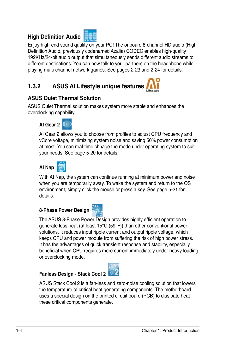 2 asus ai lifestyle unique features | Asus P5K Deluxe/WiFi-AP User Manual | Page 20 / 172