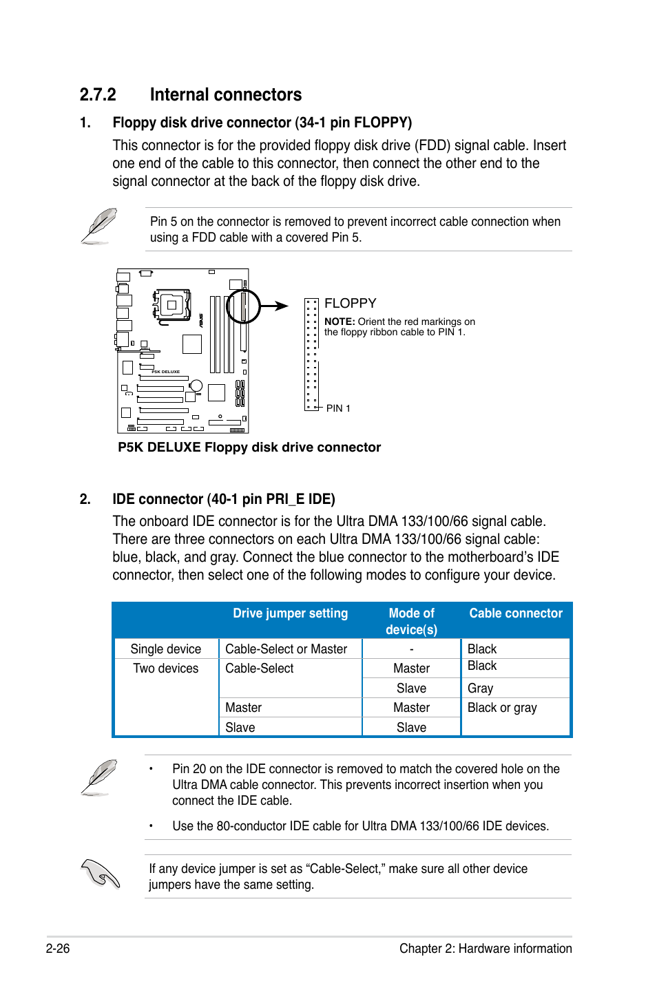 2 internal connectors | Asus P5K Deluxe/WiFi-AP User Manual | Page 52 / 172