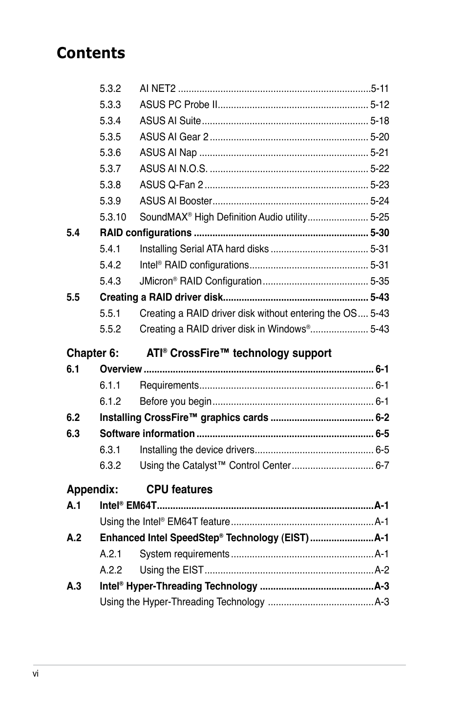 Asus P5K Deluxe/WiFi-AP User Manual | Page 6 / 172