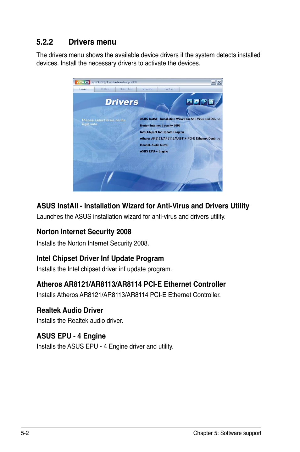 2 drivers menu | Asus P5Q SE/R User Manual | Page 108 / 162