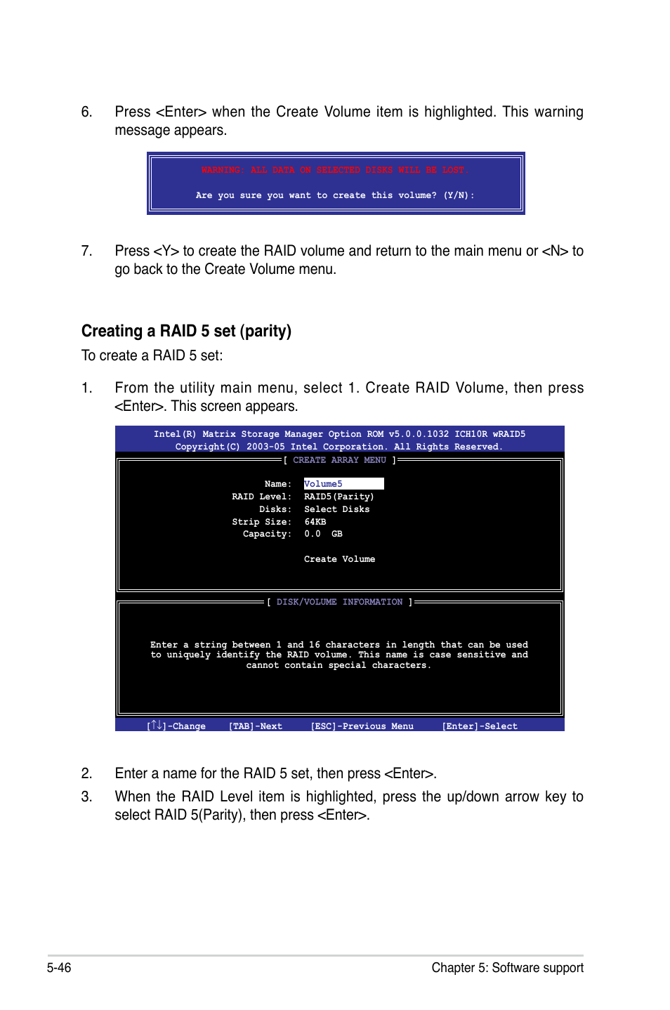 Creating a raid 5 set (parity) | Asus P5Q SE/R User Manual | Page 152 / 162