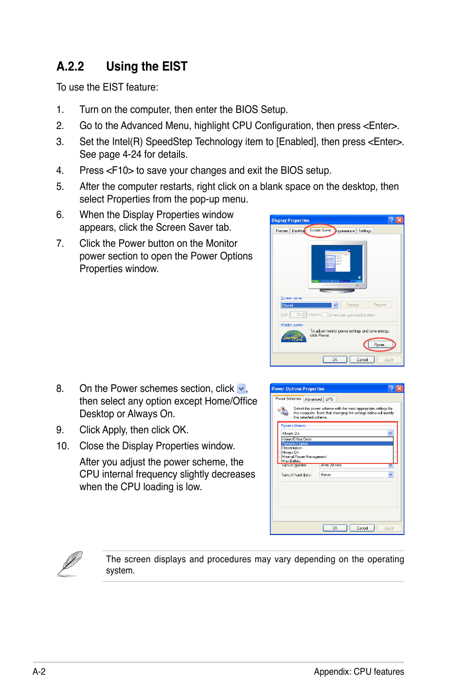 A.2.2 using the eist | Asus P5Q SE/R User Manual | Page 160 / 162