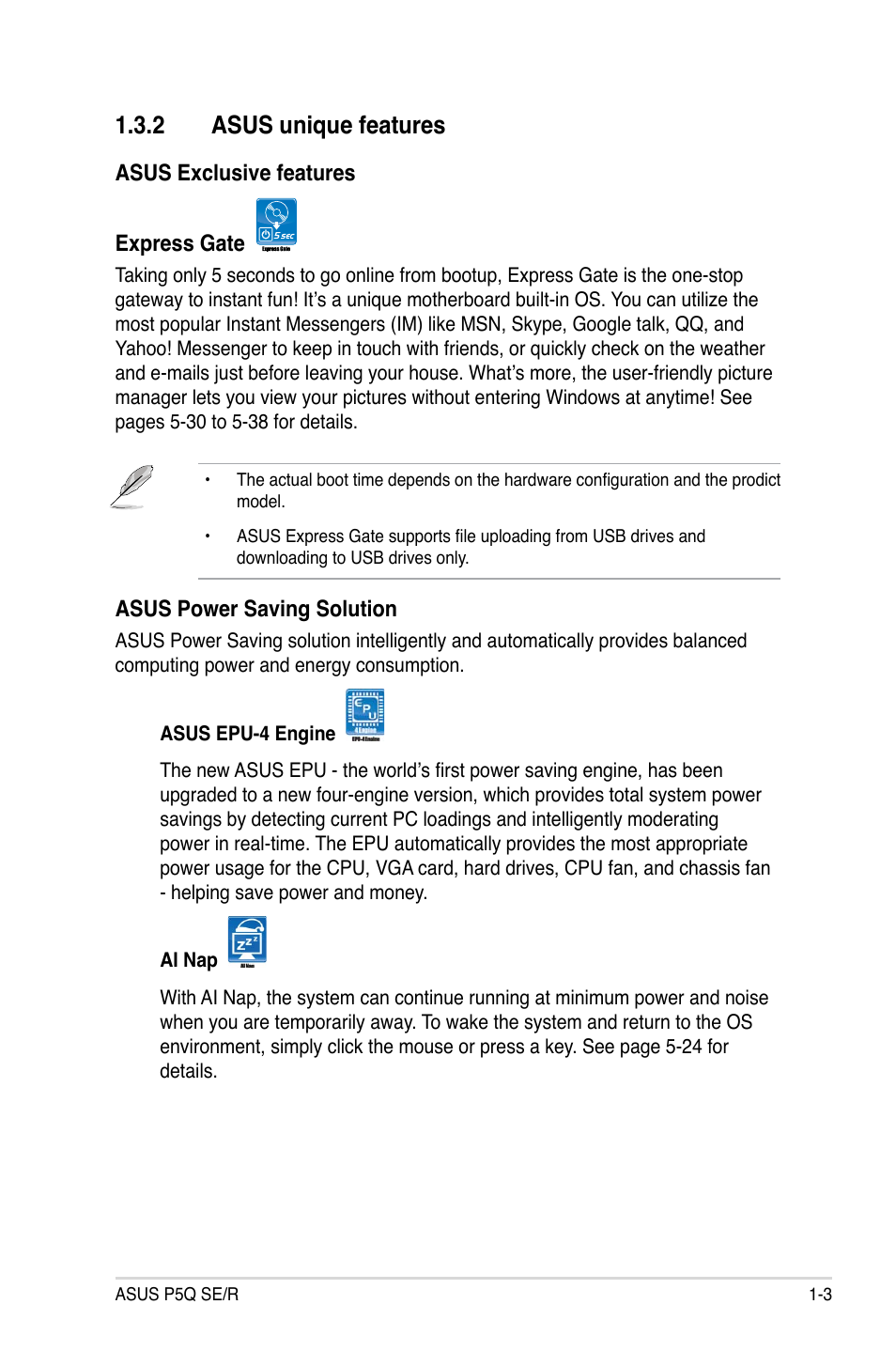 2 asus unique features | Asus P5Q SE/R User Manual | Page 19 / 162