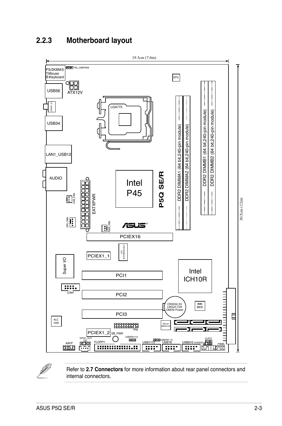 3 motherboard layout, Intel p45, Intel ich10r | P5q se/r, Asus p5q se/r 2-3 | Asus P5Q SE/R User Manual | Page 27 / 162