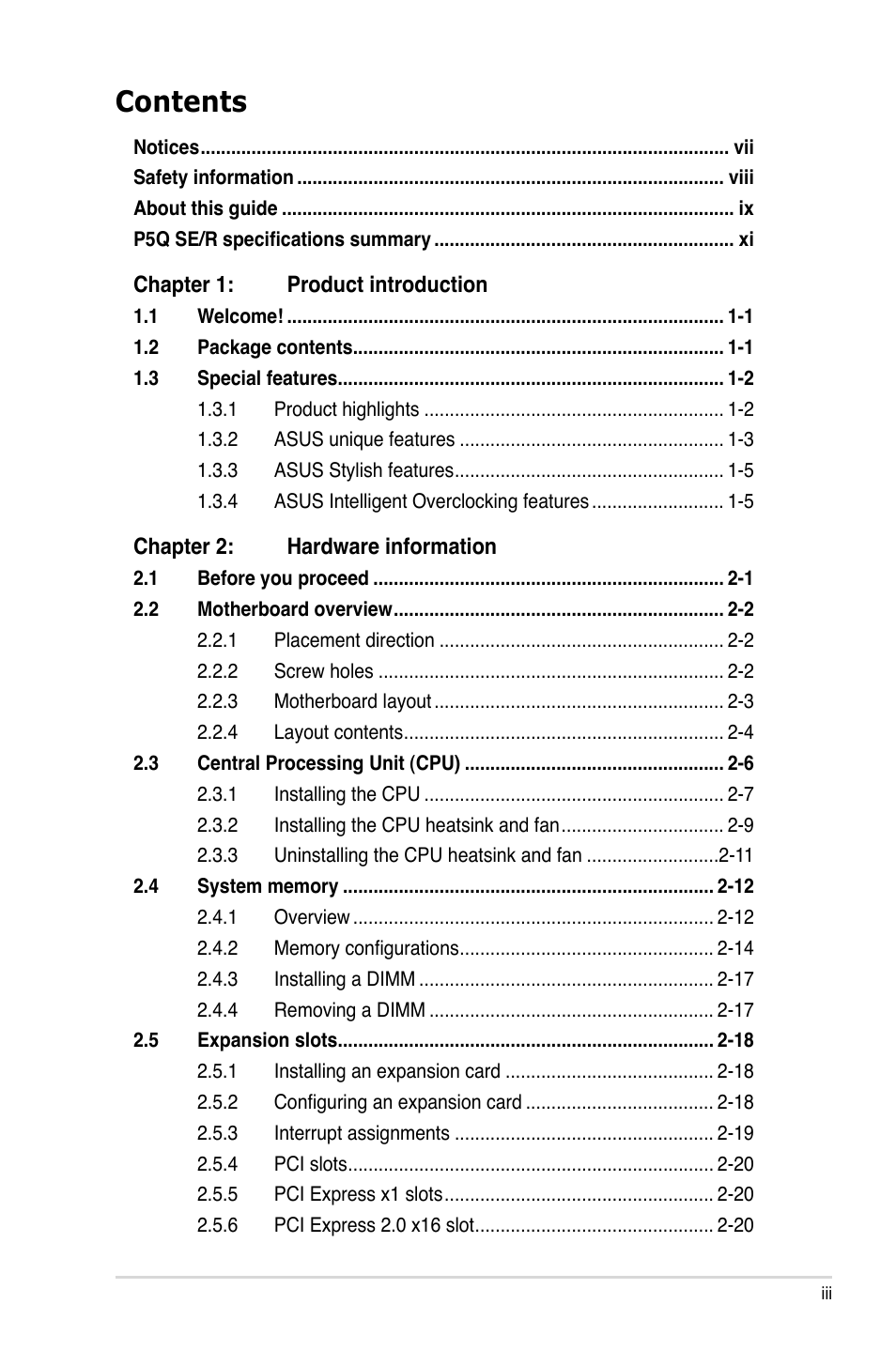 Asus P5Q SE/R User Manual | Page 3 / 162