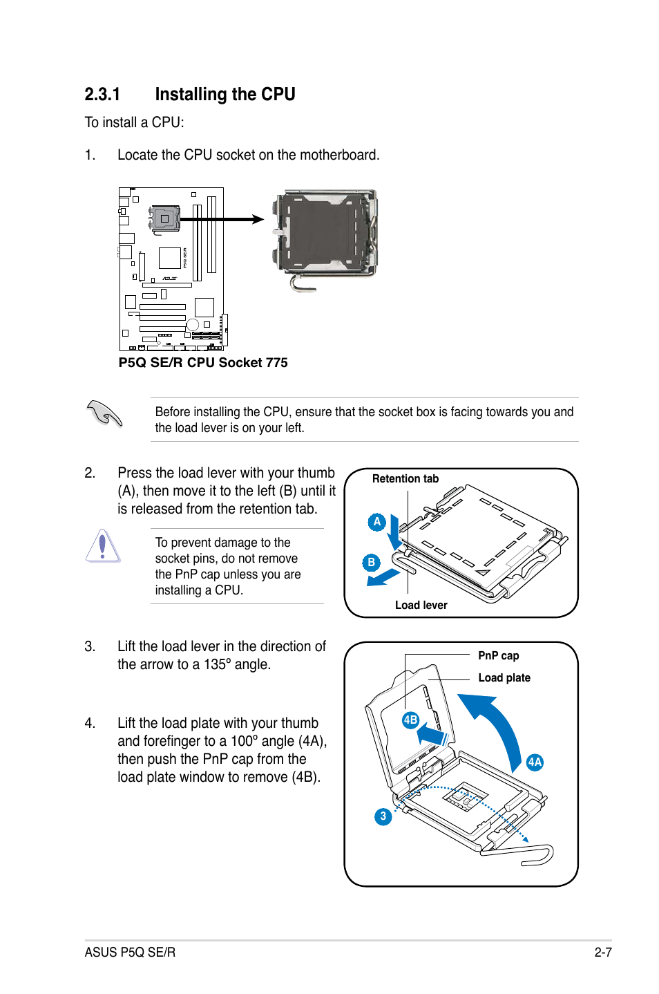 1 installing the cpu | Asus P5Q SE/R User Manual | Page 31 / 162