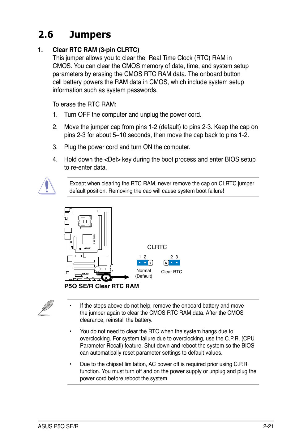 6 jumpers | Asus P5Q SE/R User Manual | Page 45 / 162
