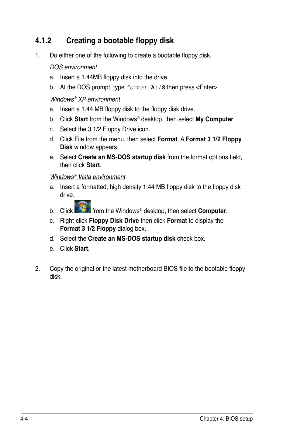 2 creating a bootable floppy disk | Asus P5Q SE/R User Manual | Page 68 / 162