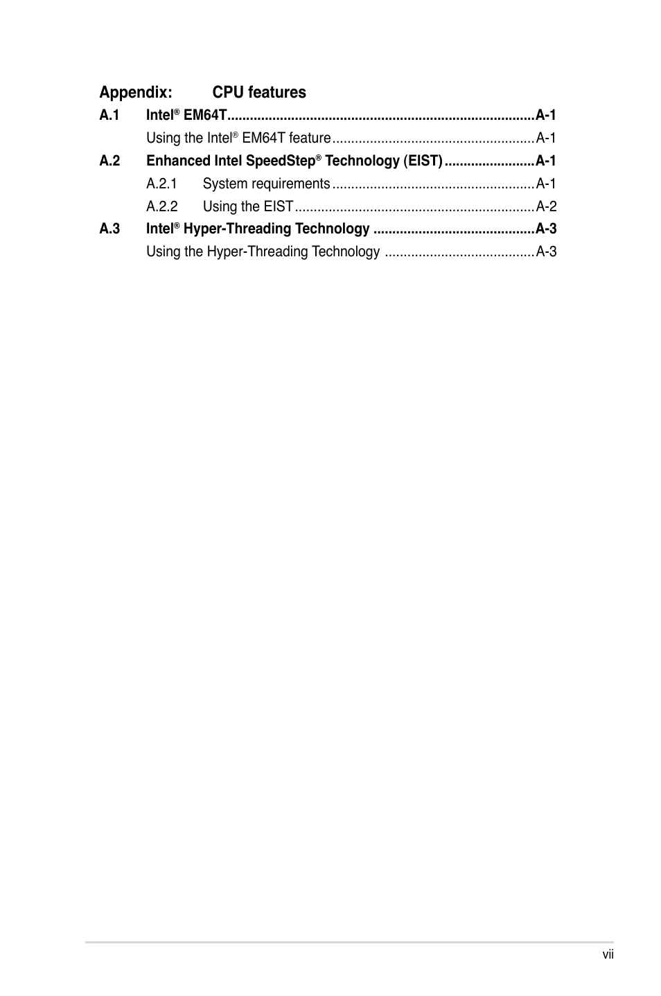 Appendix: cpu features | Asus P5Q SE/R User Manual | Page 7 / 162