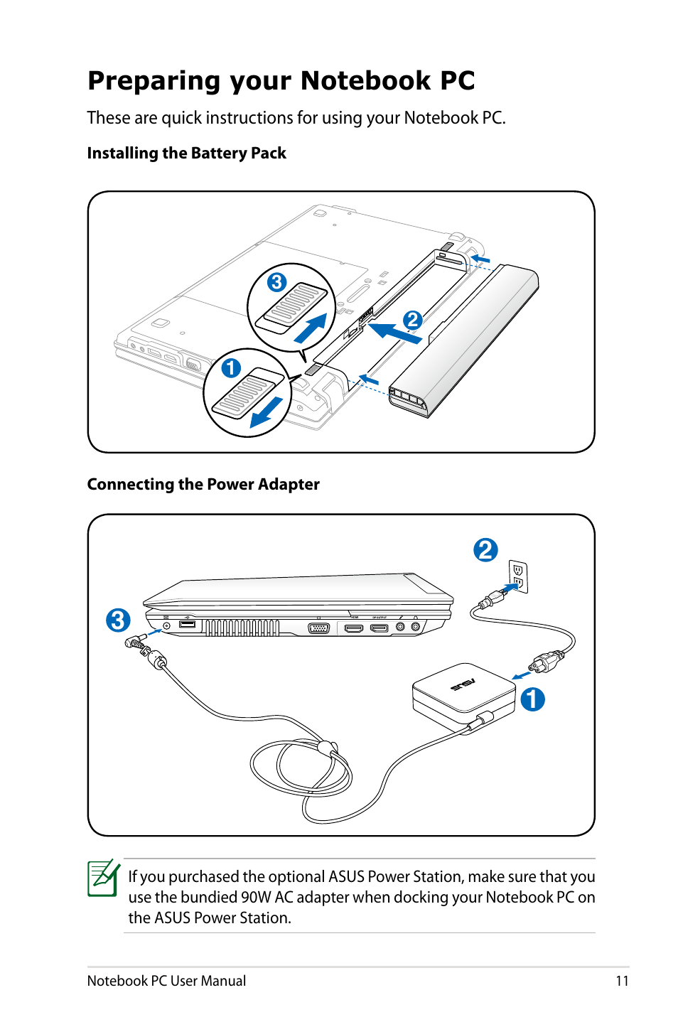 Preparing your notebook pc | Asus B53V User Manual | Page 11 / 120