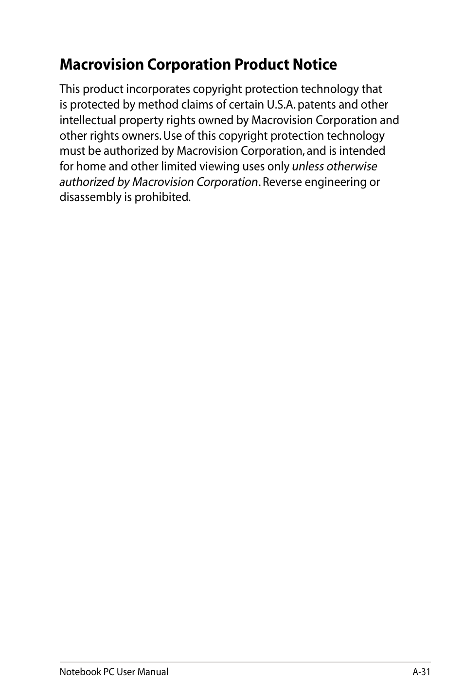 Macrovision corporation product notice | Asus B53V User Manual | Page 111 / 120