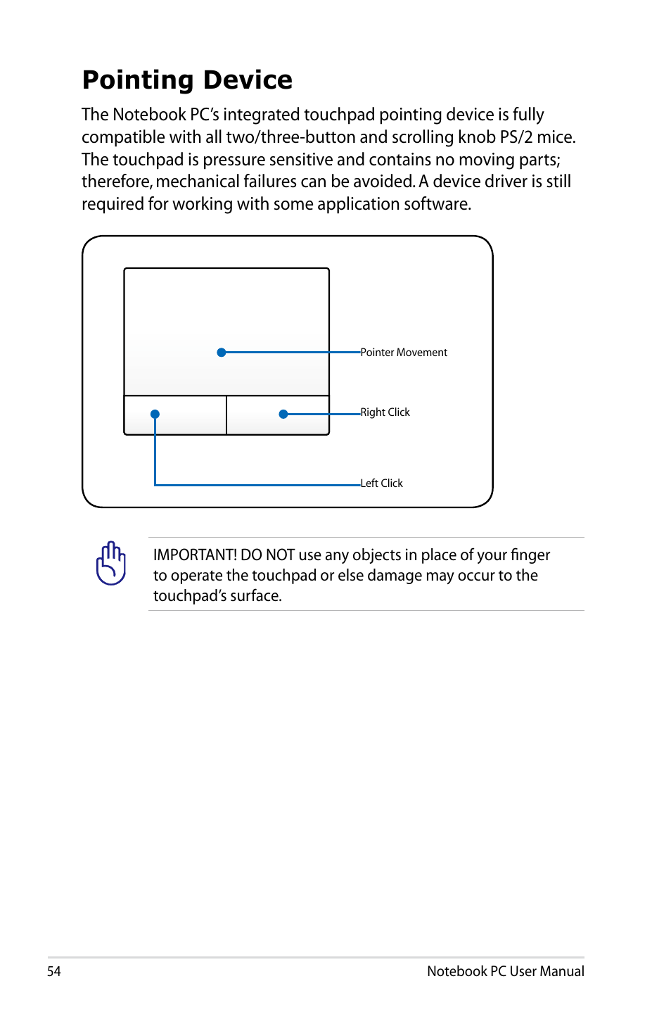 Pointing device | Asus B53V User Manual | Page 54 / 120