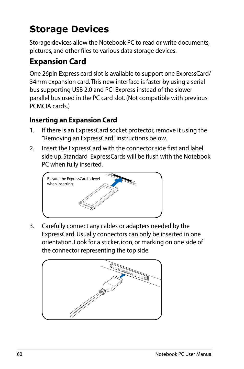 Storage devices, Expansion card | Asus B53V User Manual | Page 60 / 120