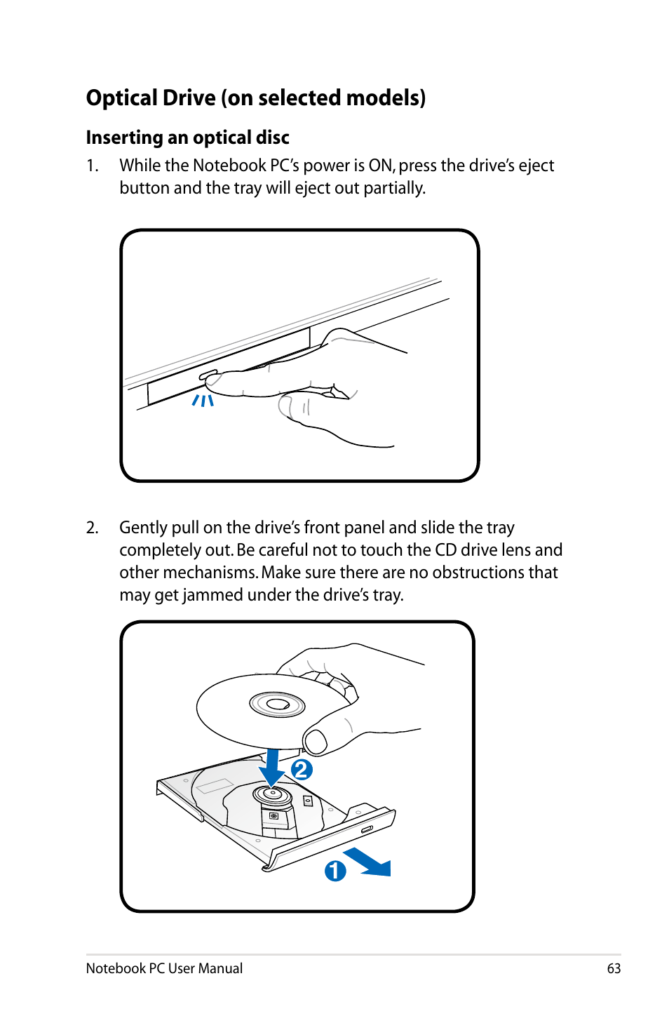 Optical drive (on selected models) | Asus B53V User Manual | Page 63 / 120