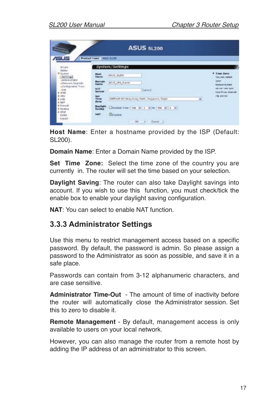 3 administrator settings | Asus SL200 User Manual | Page 21 / 52